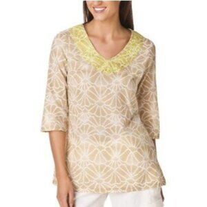 Calypso St. Barth Target 3/4 Sleeve Embroidered Top